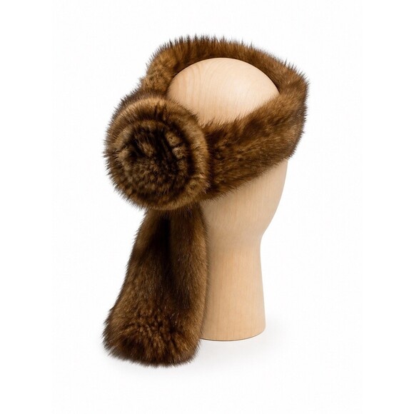 Ophelie Hats Brown Knitted Real Mink Fur Scarf Neck Warmer or headband